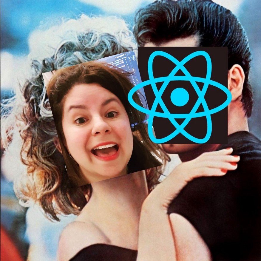 The author and the React symbol hugging as a couple.